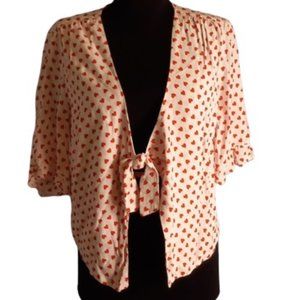 Zara open front shrug white red Hearts